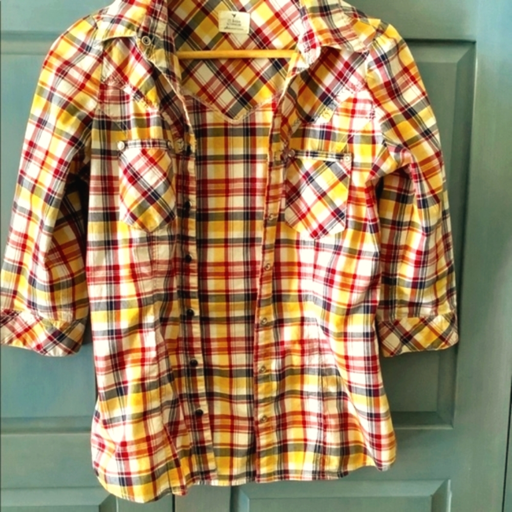Ci Sono Plaid 3/4 Sleeve Vintage Western Top